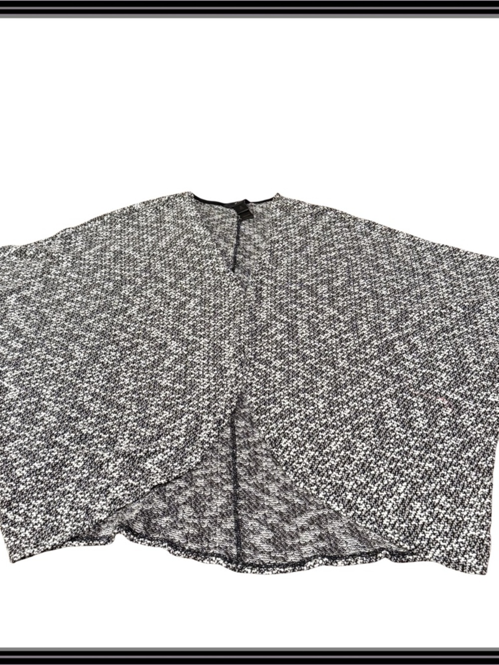 Ali Miles XL Open Cardigan Black White Marled Knit Poncho Style Dolman Sleeve